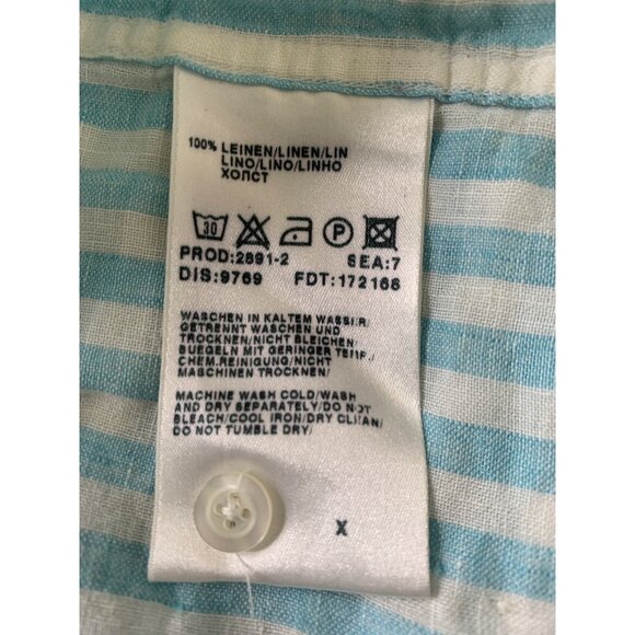 Mens Hugo Boss Blue Stripe 100% Linen Button-Up Sport Shirt M EUC 8881 Vacay - Picture 2 of 10